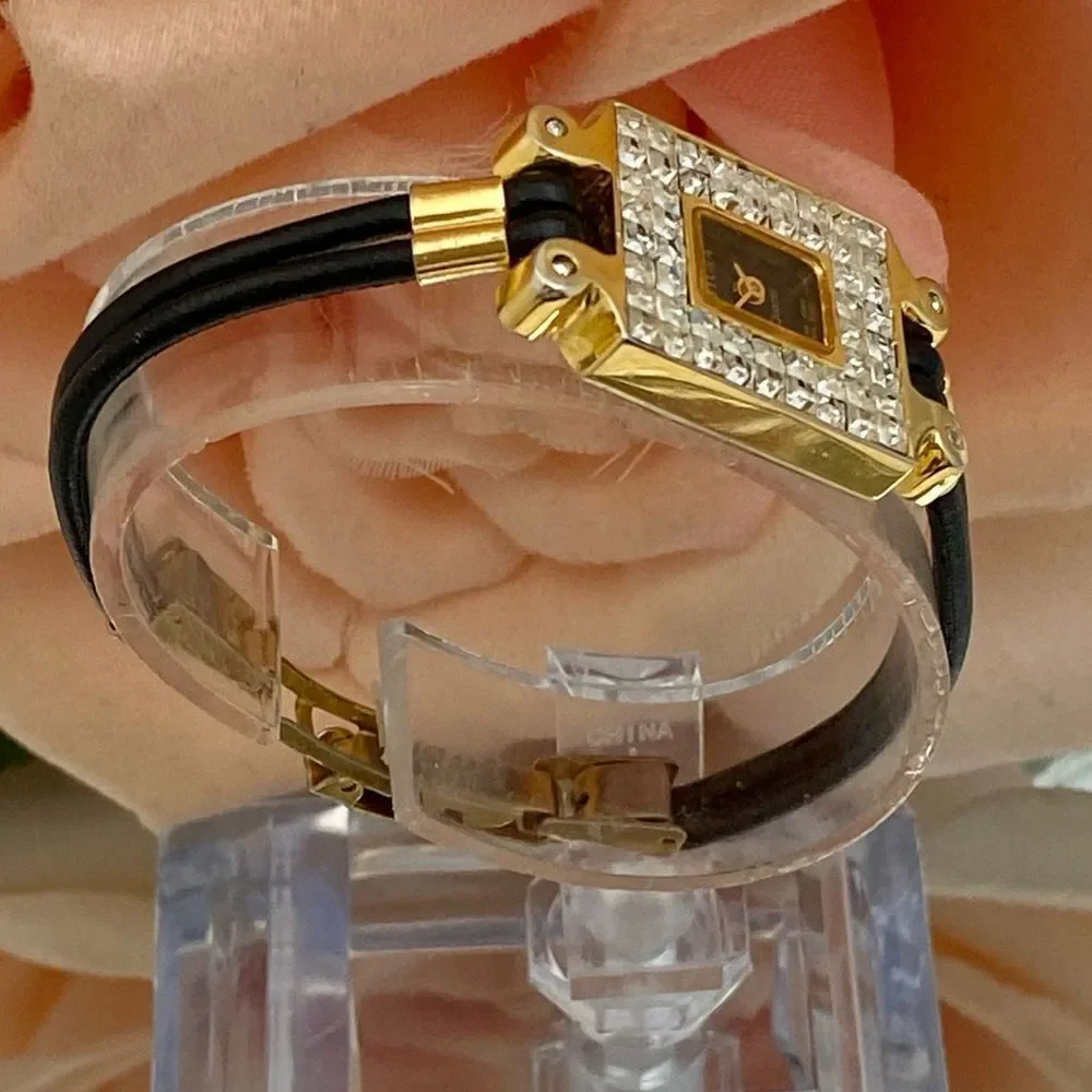 Vintage Unique Futura Pave Rhinestone Bezel West German 4 Jewel Dress Watch